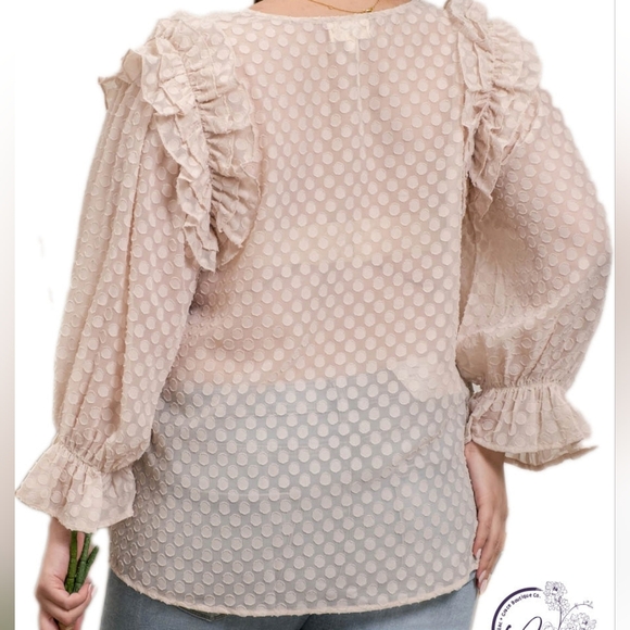 Perch by Blu Pepper Cream Dotted Ruffle Sleeve Blouse, Size 1X - Picture 2 of 11